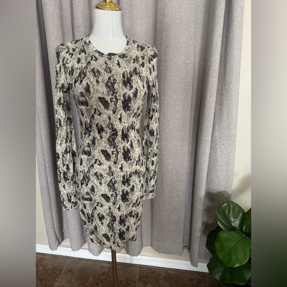 rag & bone Tan Snake Poppy Draped Mini Long Sleeve Dress
